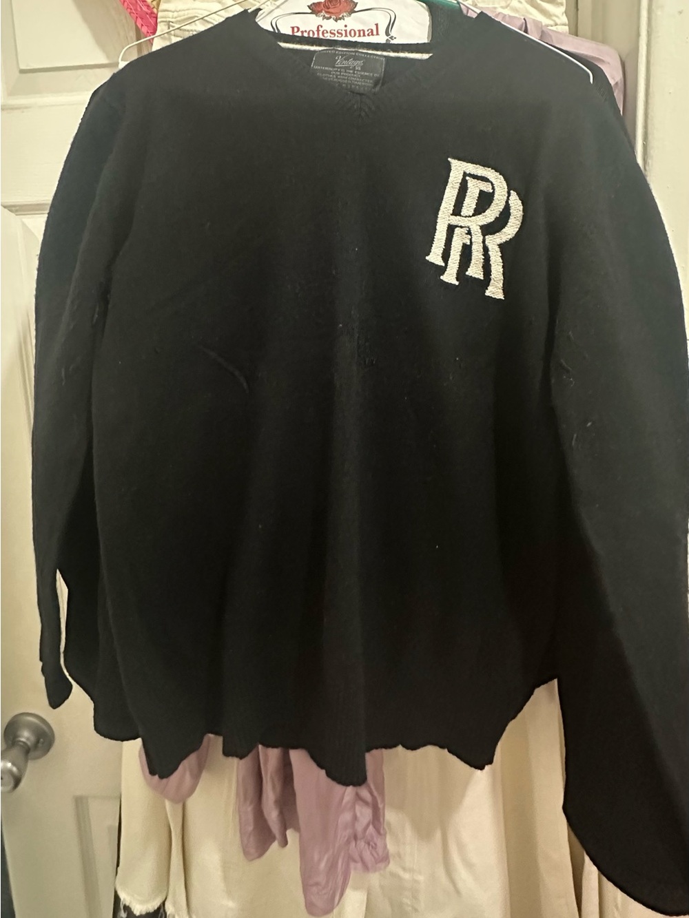 Vintage 55 Black Crewneck Sweater with Cream Monogram